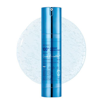 VT Hydrop Reedle Shot 100HL, Blue skincare serum bottle with brand name on a white background