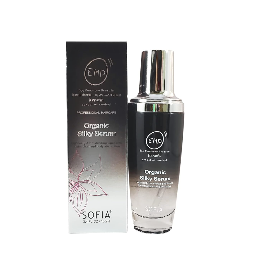 Organic Silky Serum bottle and packaging on a white background