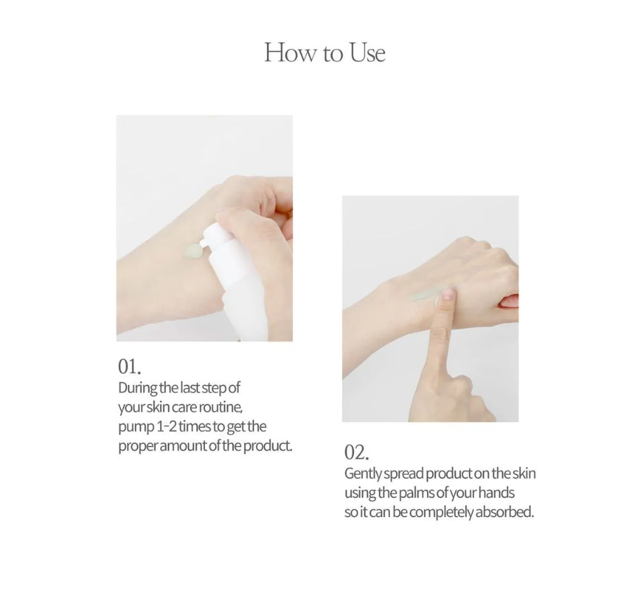 Instructions on how to use a skincare product with two images of hands applying the product, Sioris Deep In a Barrier Cream 50ml