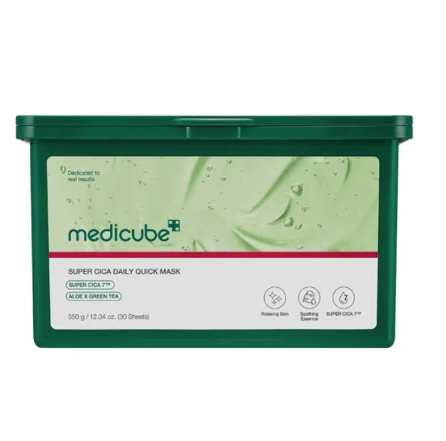 Medicube Super Cica Daily Quick Mask packaging on a white background, Medicube Super Cica Daily Quick Mask 30sheets 350g