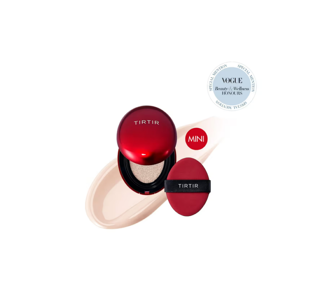 TIRTIR cosmetic compact with red lid and beige case on a white background, MINI TIRTIR Mask Fit Red Cushion 13C Fair 4.5g