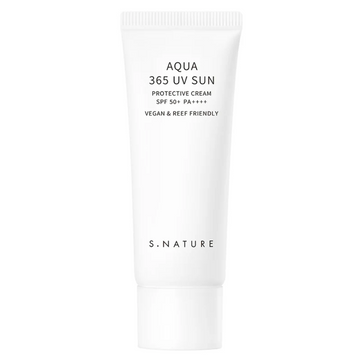 S.Nature Aqua 365 UV Sun protective cream tube on a white background, S.nature Aqua 365 UV Sun spf 50+ 40ml