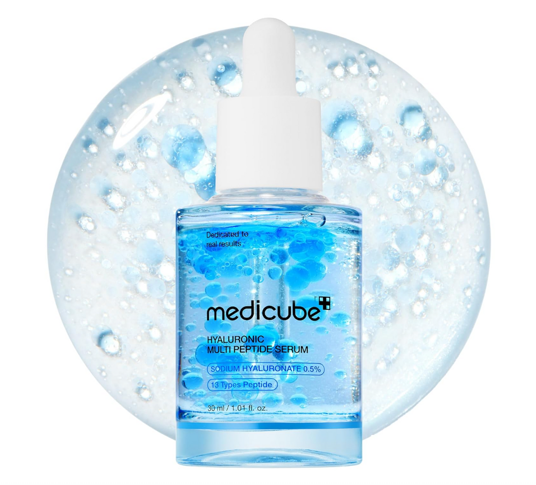 Medicube Hyaluronic Multi Peptide Serum bottle with dropper on a white background, Medicube Hyaluronic Multi Peptide Serum 30ml
