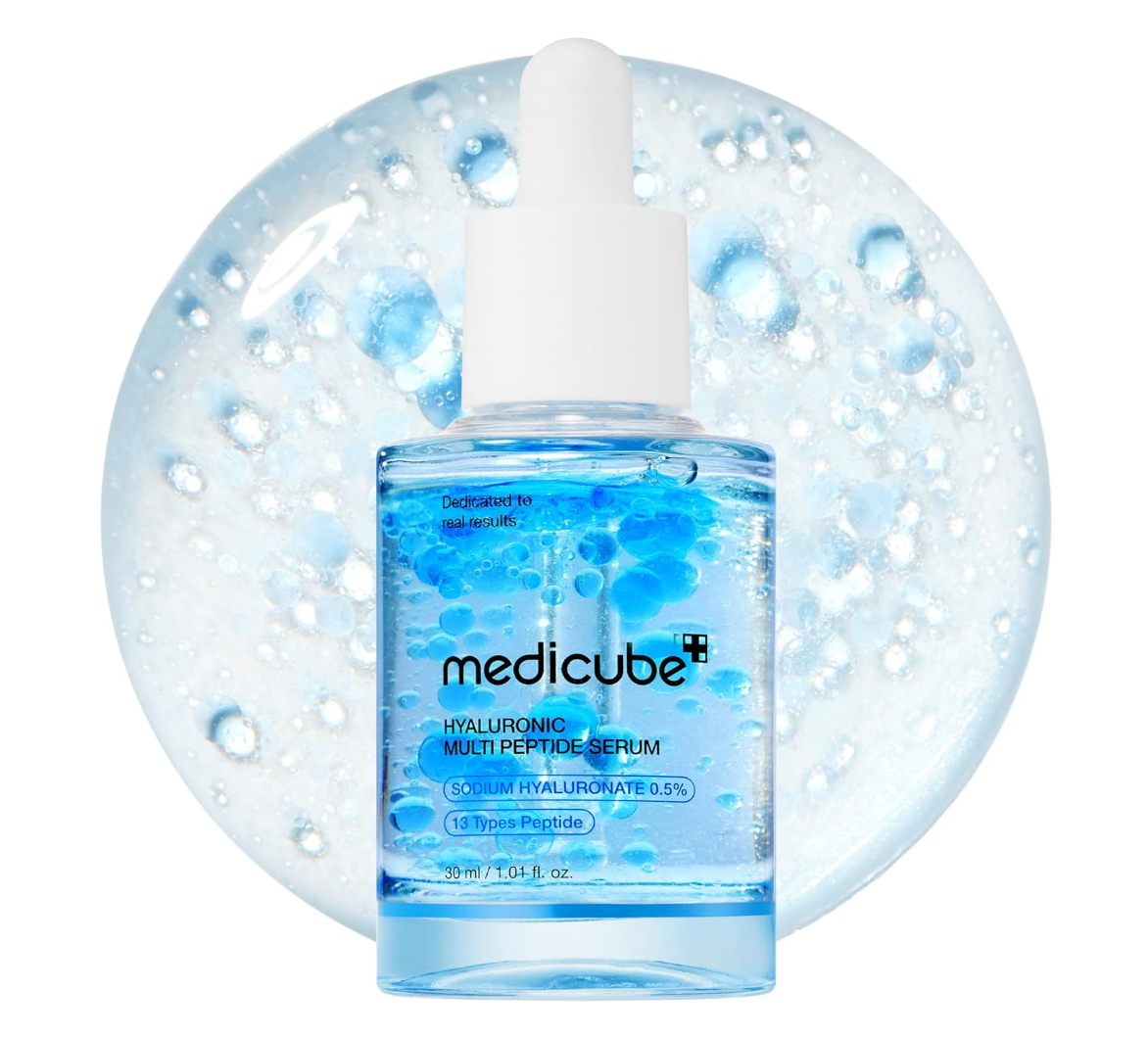 Medicube Hyaluronic Multi Peptide Serum bottle with dropper on a white background, Medicube Hyaluronic Multi Peptide Serum 30ml