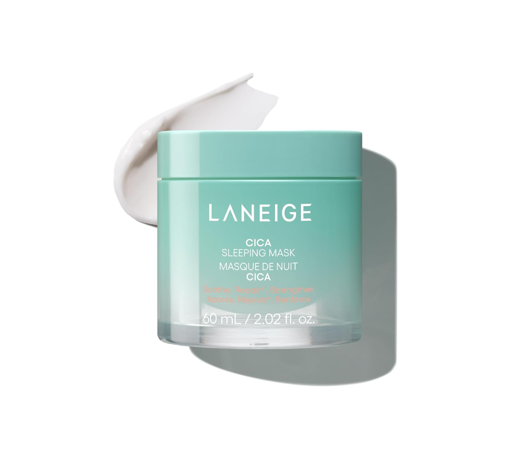 Laneige Cica Sleeping Mask jar with a white cap on a white background, LANEIGE Cica Sleeping Mask 60ml