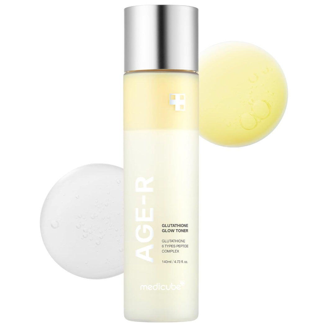 L'Acier Glutathione Glow Toner bottle with applicator on a white background, Medicube Age-R Glutathione Glow Toner 140ml