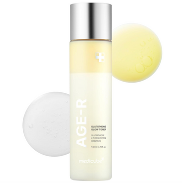L'Acier Glutathione Glow Toner bottle with applicator on a white background, Medicube Age-R Glutathione Glow Toner 140ml