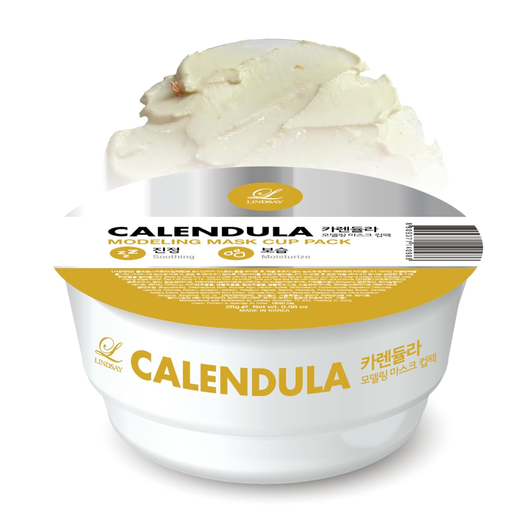Calendula modeling mask cup pack with visible brand name on a white background, Lindsay Calendula Modeling Mask Cup Pack 28g