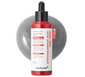 A bottle of medicube Hypochlorous Acid Peel Shot skincare product, featuring a red bottle with a black dropper cap and a white label with red text, set against a gray textured background, Medicube Hypochlorous Acid Peel Shot 80ml