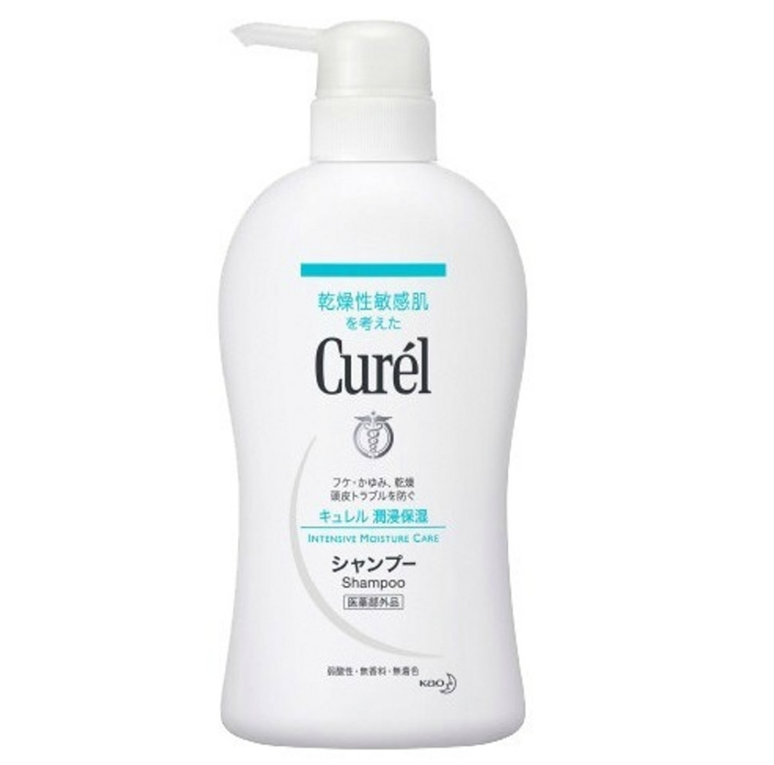 Curel shampoo bottle on a white background, Curel Intensive Moisture Care shampoo 420ml