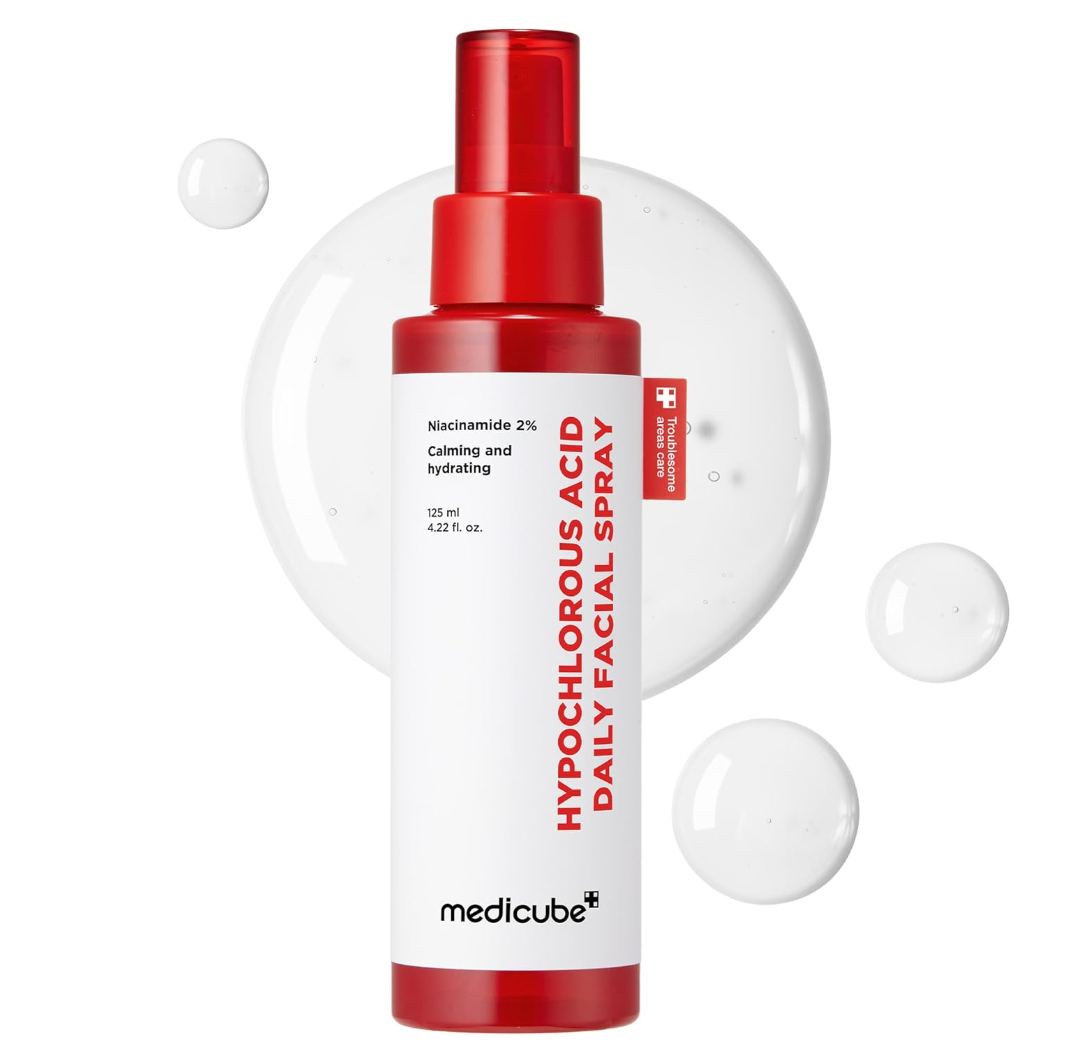 Medicube hypochlorous acid daily facial spray with red and white design on a white background, Medicube Hypochlorous Acid Daily Facial Spray 125ml