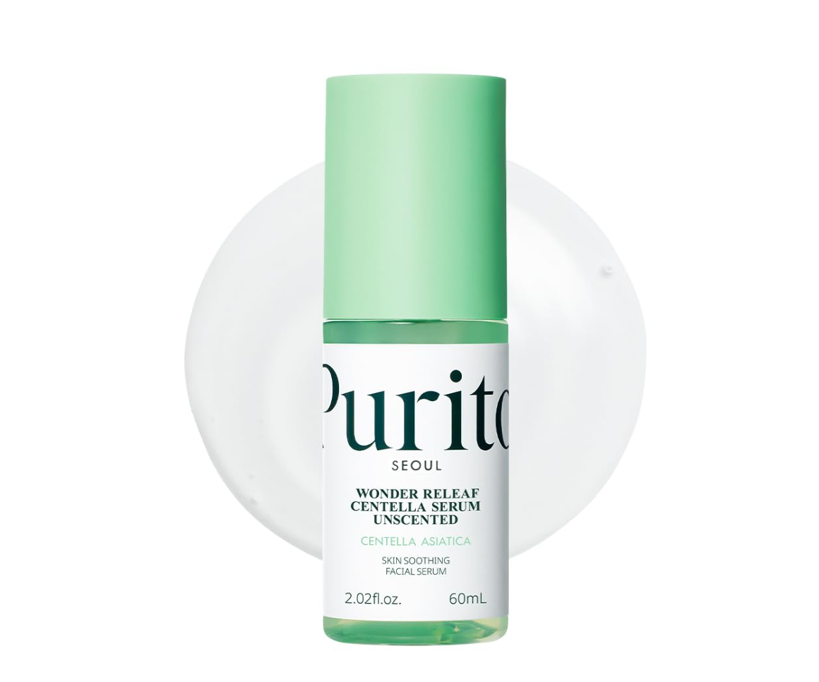 Purito Seoul Wonder Releaf Centella Serum bottle on a white background, Purito SEOUL Wonder Releaf Centella Serum Unscented 60ml