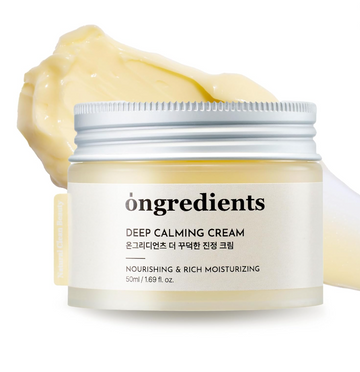 Jar of 'ongredients' Deep Calming Cream with a sample on a white background, ONGREDIENTS Deep Calming Cream 50ml