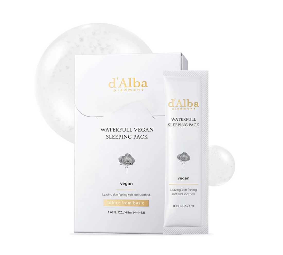 d'Alba Waterfull Vegan Sleeping Pack on a white background, D'Alba Waterfull Vegan Sleeping Pack 4ml x12 pcs