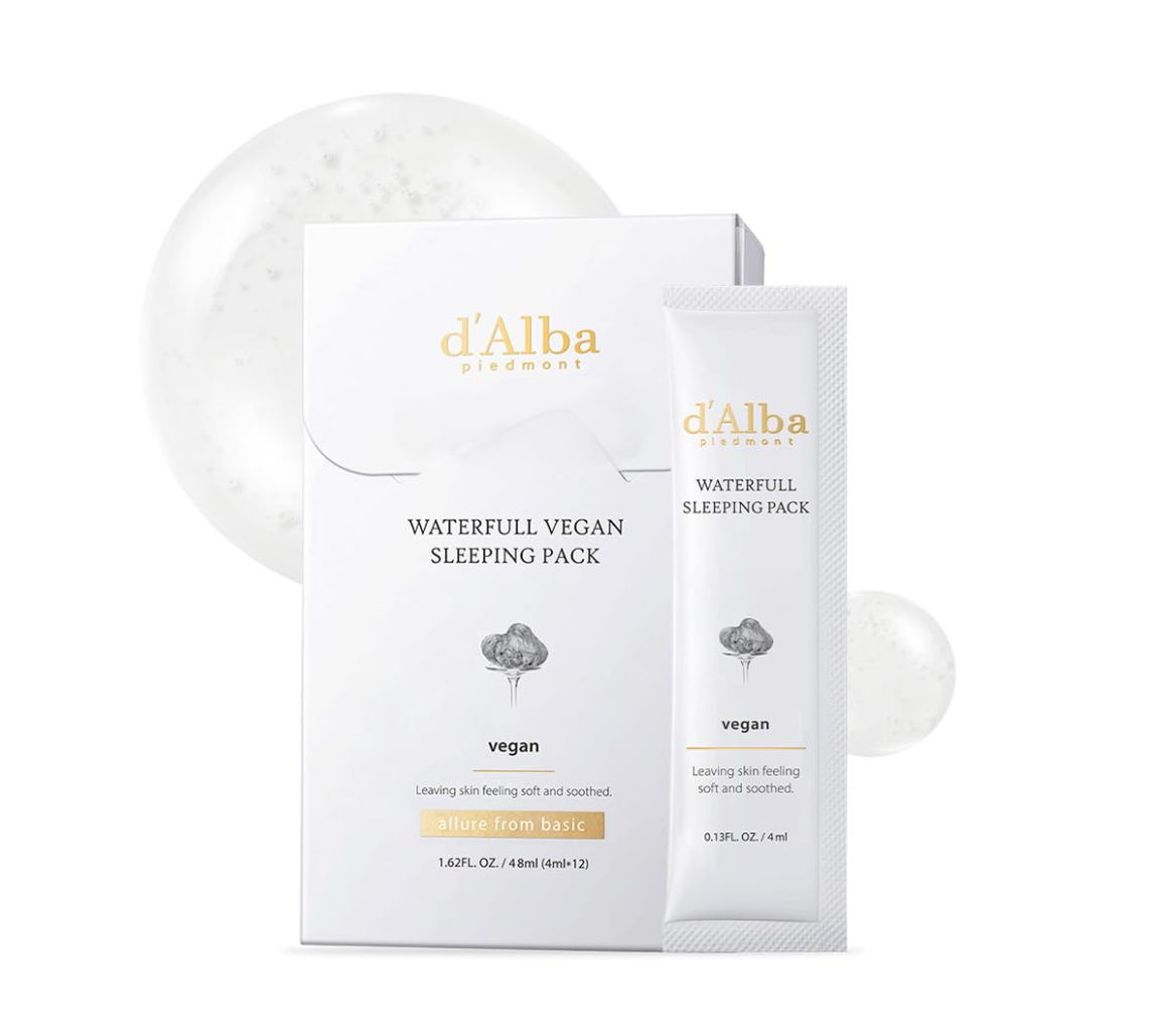 d'Alba Waterfull Vegan Sleeping Pack on a white background, D'Alba Waterfull Vegan Sleeping Pack 4ml x12 pcs