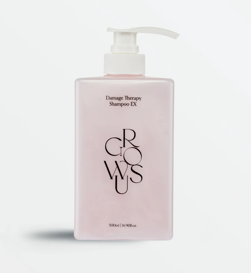 Shampoo bottle labeled 'Damage Therapy Shampoo EX' by CROWUS on a light gray background, Growus Damage Therapy Shampoo EX 500ml