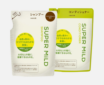 Super Mild shampoo and conditioner packaging on a white background, Super Mild Shampoo and Conditioner Set Refill 400ml x 2