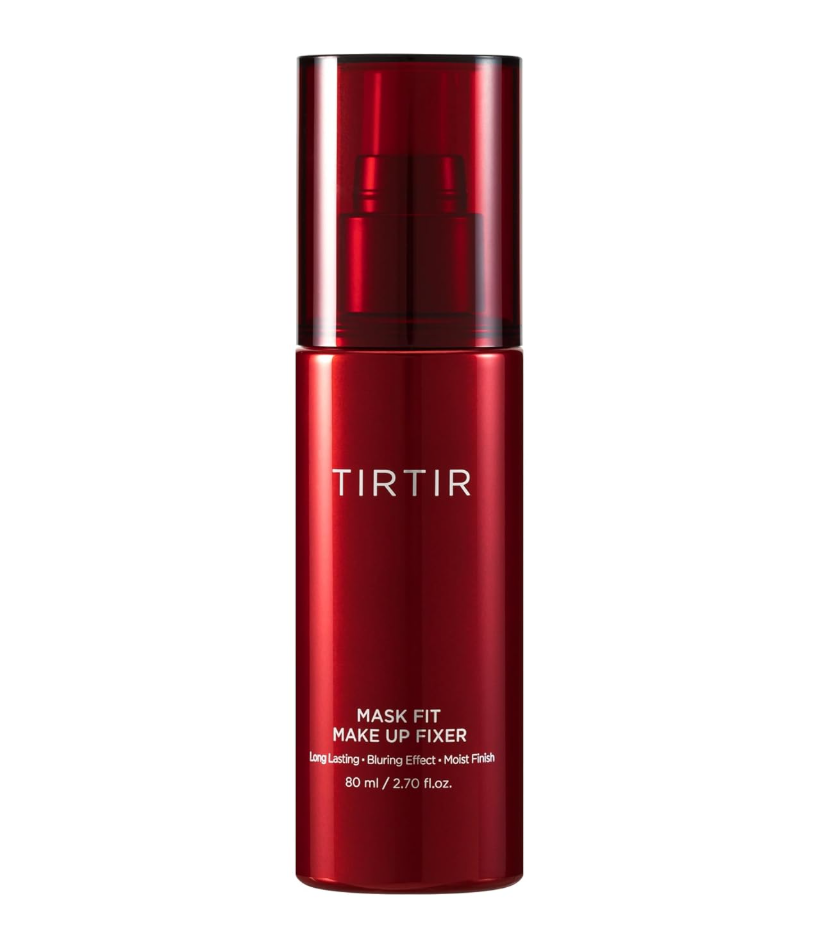 Red bottle of TIRTIR Mask Fit Make Up Fixer on a white background,TIRTIR Mask Fit Make-up Fixer