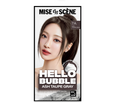 Mise en Scene hair dye packaging with a model wearing ash taupe gray hair color, Hello bubble Ash Taupe Gray 7A