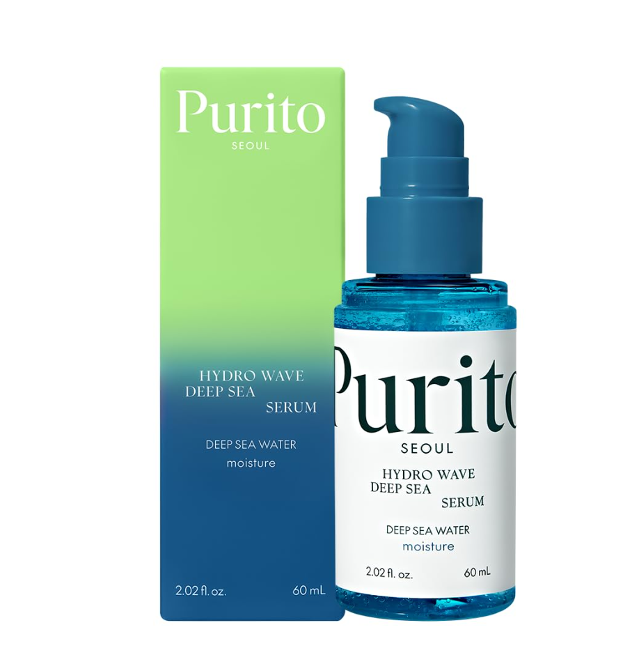Purito Hydro Wave Deep Sea Serum bottle and packaging on a white background, Purito Seoul hydro Wave Deep Sea serum 60ml