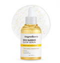 Skin barrier glow serum bottle with dropper on a white background, ONGREDIENTS Skin Barrier Glow Serum 50ml