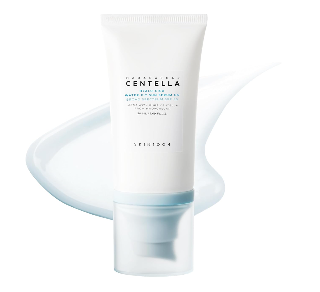 Skincare product with 'SKIN1004' branding on a white background, SKIN1004 Centella Hyalu-Cica Water-Fit Sun Serum UV SPF 50 50ml