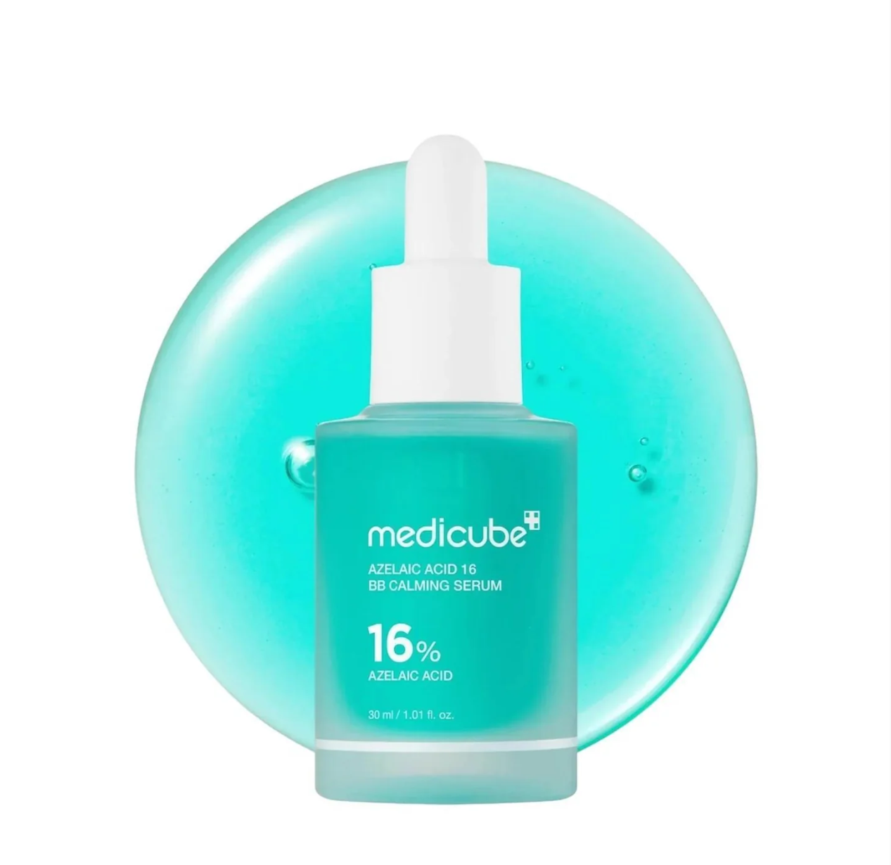 Medicube Azelaic Acid 16% BB Calming Serum bottle with dropper on a white background, Medicube Azelaic Acid 16 BB Soothing Serum 30ml