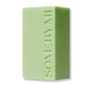 Green bar of soap with 'SOMEBYMI' branding on a white background, Somebymi Miracle Cleansing Bar 106g