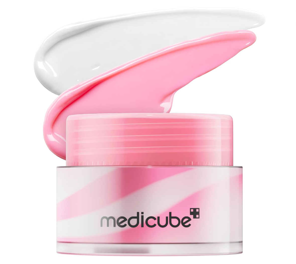 Pink and white cosmetic container with 'medicube' branding on a white background, Medicube PDRN Lip Sleeping Mask 10g