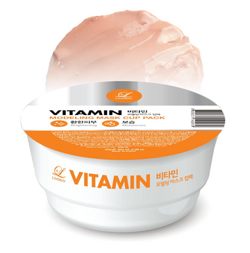 Vitamin modeling mask pack with pink cream on a white background, Lindsay Vitamin Modeling Mask Cup Pack 28g