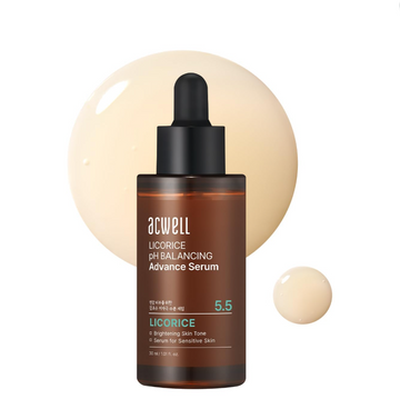 Acwell Licorice pH Balancing Advance Serum bottle with dropper on a white background, Acwell Licorice pH Balancing Advance Serum 30ml