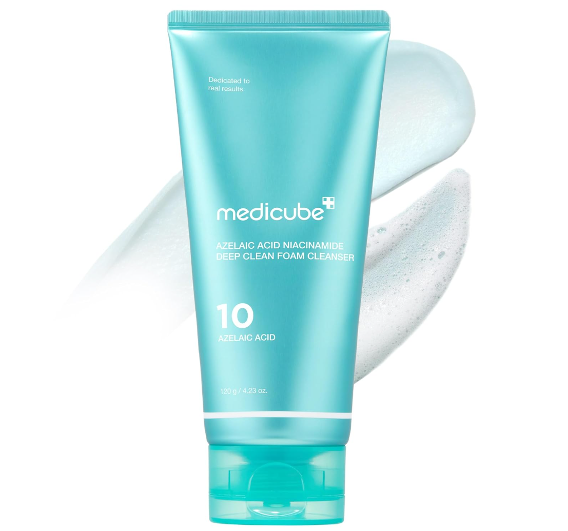 Medicube deep clean foam cleanser tube on a white background, Medicube Azelacia Acid Niacinamide Deep Clean Foam Cleanser 120g