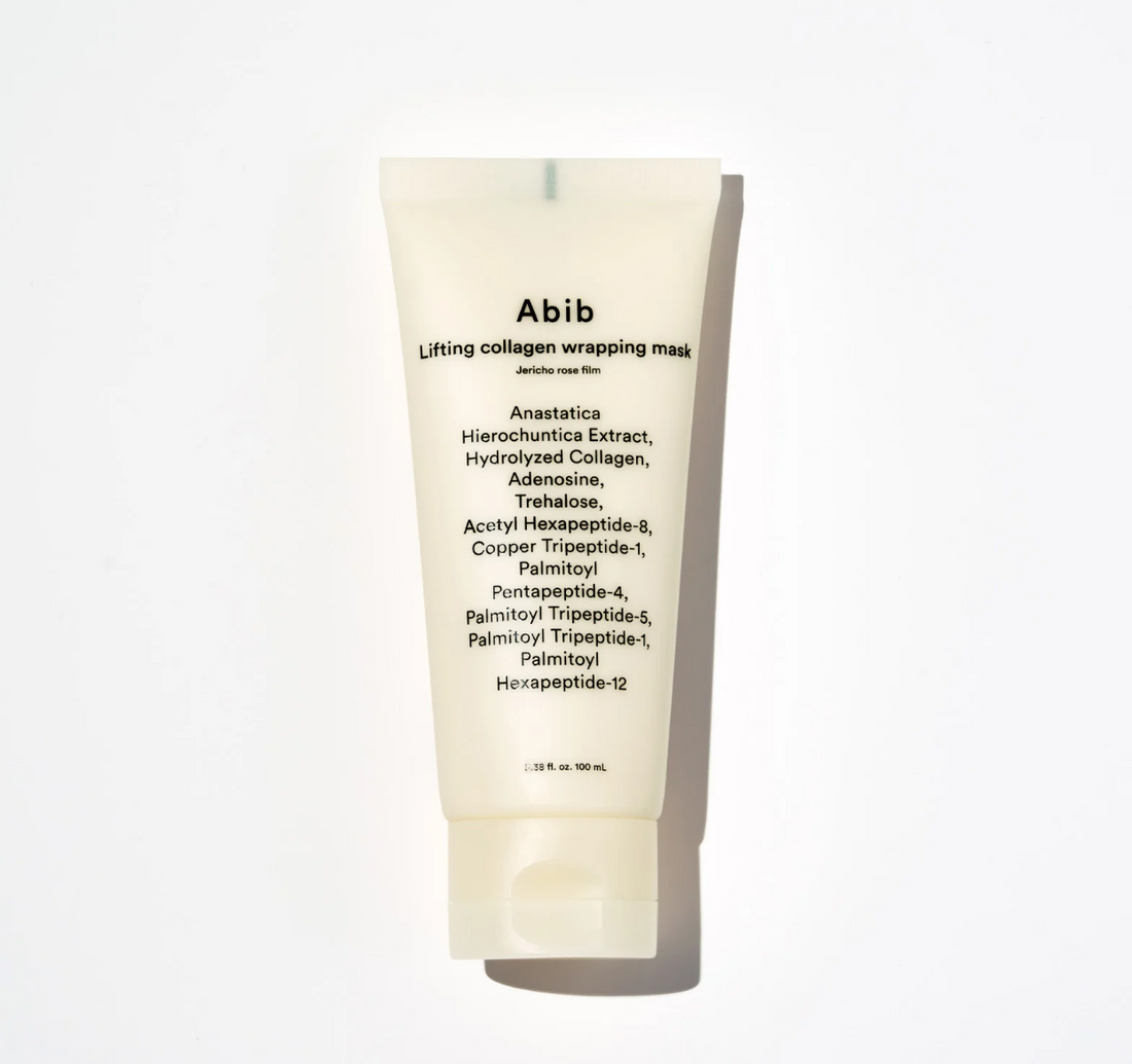 A single tube of Abib Lifting Collagen Wrapping Masque on a clean white background with a soft shadow. Abib Lifting Collagen Wrapping Mask 100ml