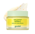 Goodal Green Tangerine Vita-C Dark Spot Care Cream jar with a white applicator on a white background, Goodal Vita-C Dark Spot Care Cream 50ml