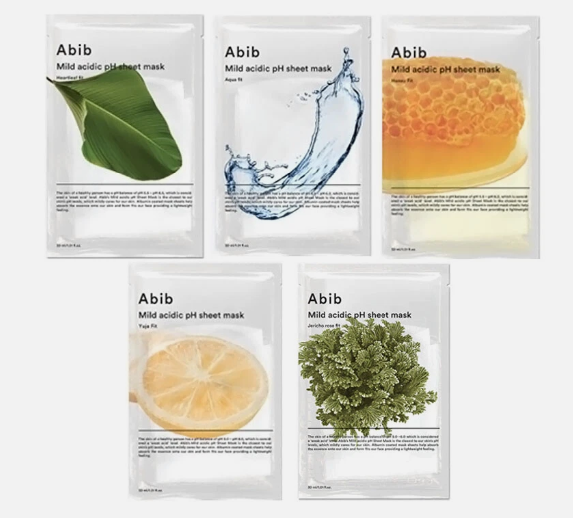 Abib Mild acidic pH sheet mask Glutathiosome/Jericho Rose/ Aqua/ Heartleaf/ Honey Fit Mask- 1pc