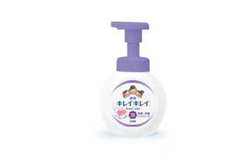 White bottle with purple pump on a white background, LION Kirei Kirei Medicated Foam Hand 250ml