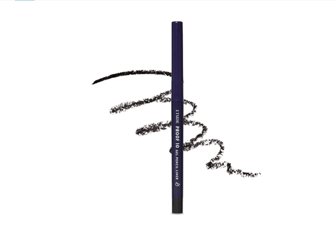 Black eyeliner pencil with smudges on a white background, Etude House Proof 10 Gel Pencil Liner