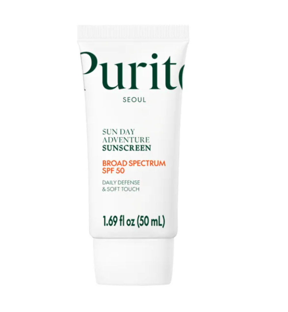Purito Sun Day Adventure Sunscreen tube on a white background