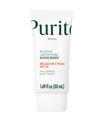 Purito Sun Day Adventure Sunscreen tube on a white background