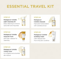 Skincare product set with step-by-step instructions on a light background, Skin1004 Madagascar centella Travel Kit