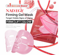 Pink NAD(EGF) Firming Gel Mask shown with two translucent pink sheet masks, red tubing, and the red Medicube product packaging on a white background with promotional text. Medicube EGF NAD Firming Gel Mask 4ea