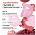 Pink Medicut EGF Anti-Aging sheet mask and its packaging box, set against a dark red background with floating red spheres and promotional text highlighting ingredients like NAD+, EGF, and collagen. Medicube EGF NAD Firming Gel Mask 4ea