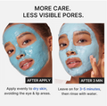 Before-and-after skincare comparison showing a woman's face with a light blue mask. The left panel is labeled 'AFTER APPLY' and shows the mask on dry skin, while the right panel is labeled 'AFTER 3 MIN' and shows it after 3-5 minutes, with text instructions below. Medicube Zero Pore Blackhead Mud Mask 100g
