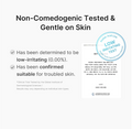 Text indicating product is non-comedogenic, tested on skin, and suitable for troubled skin with a low-irritating test badge. Medicube Azelaic Acid Capsule Cleansing Foam 120g