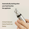 Smart galvanic home facial care device held by a hand with text on a beige background, Heveblue Black Yuja Bean Lifting Auto Eye Cream 15ml