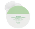 Dr. Althaea Green Tea Calming Sunscreen in a round white jar with a light green lid, shown with its white applicator puff behind it on a white background. Dr. Althea Green Tea Calming Sunscreen 50ml