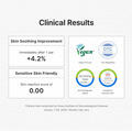 Clinical results infographic on a white background with the heading 'Clinical Results.' The left panel shows text about skin soothing improvement and sensitive skin friendliness with percentage and score values. Dr. Althea Green Tea Calming Sunscreen 50ml, Dr. Althea Green Tea Calming Sunscreen 50ml