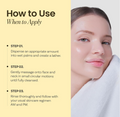 Instructions on how to use a skincare product with a woman's face shown. Ongredients Skin Barrier Moisture Deep Cleanser 120ml