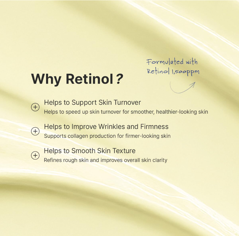 Text explaining the benefits of Retinol with a beige background, Dr. Althea Pure Retinol 0.15% Cream 20g