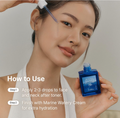 Woman applying skincare product with text on how to use it, Dr. Althea Aqua Marine Deep Serum 30ml